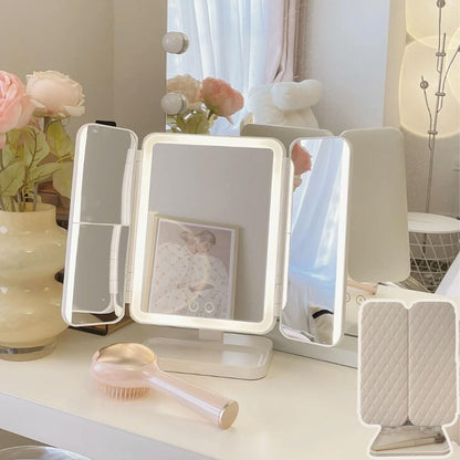 JUKKRE Vanity Makeup Mirror,1X/2X/3X Tri-fold Makeup Mirror with 21 Led Lights, Adjustable Touch Screen Lighted Mirror Dressing Mirrors, Gift for Women(White)
