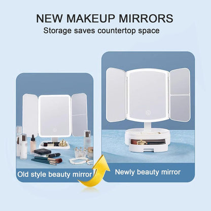 JUKKRE Vanity Makeup Mirror,1X/2X/3X Tri-fold Makeup Mirror with 21 Led Lights, Adjustable Touch Screen Lighted Mirror Dressing Mirrors, Gift for Women(White)