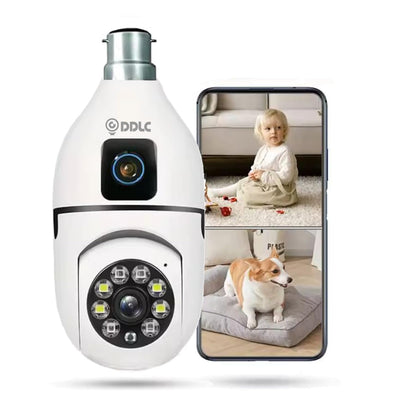 DDC Light Bulb Security, Dual Lens Camera 4mp Light Bulb Camera WiFi Outdoor, Smart 360° 1080p Motion Detection Light Bulb, Home Security Camera (Dual Lens Light Bulb)
