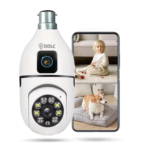 DDC Light Bulb Security, Dual Lens Camera 4mp Light Bulb Camera WiFi Outdoor, Smart 360° 1080p Motion Detection Light Bulb, Home Security Camera (Dual Lens Light Bulb)