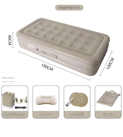 bellwo Single Air Bed, Inflatable Bed with Built-in Electric Pump, 3 Mins Quick Self-Inflation/Deflation Guest Air Mattress, Blow Up Bed for Home Portable Camping Travel