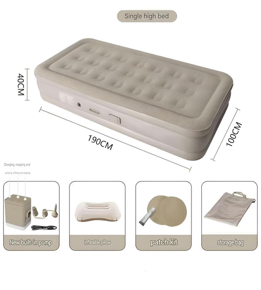 bellwo Single Air Bed, Inflatable Bed with Built-in Electric Pump, 3 Mins Quick Self-Inflation/Deflation Guest Air Mattress, Blow Up Bed for Home Portable Camping Travel