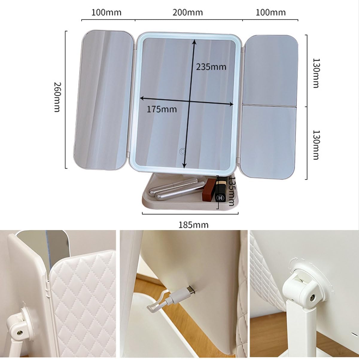 JUKKRE Vanity Makeup Mirror,1X/2X/3X Tri-fold Makeup Mirror with 21 Led Lights, Adjustable Touch Screen Lighted Mirror Dressing Mirrors, Gift for Women(White)