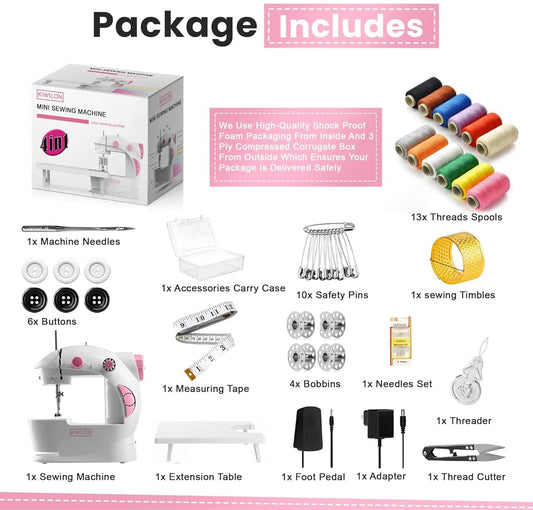 2025 Mini Sewing Machine Electric With Table Set I Stitching Machine For Home Tailoring With Foot Pedal, Adapter, Built-In Focus Light And Sewing Kit I Silai Machine (SM-1-Pink)