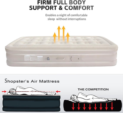 bellwo Single Air Bed, Inflatable Bed with Built-in Electric Pump, 3 Mins Quick Self-Inflation/Deflation Guest Air Mattress, Blow Up Bed for Home Portable Camping Travel