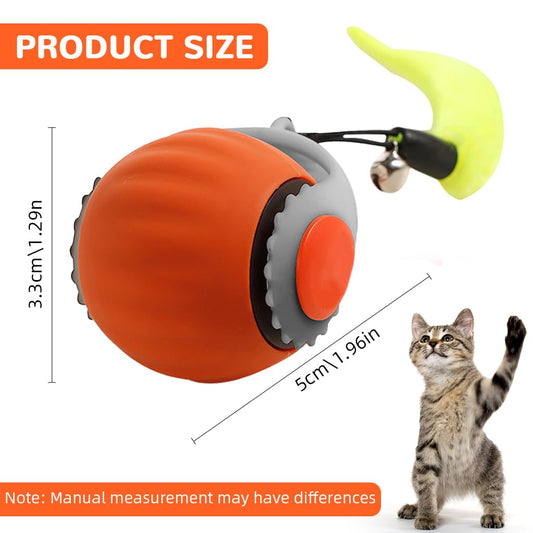 Electric Cat Ball Toy, Cat Teaser Ball Toy with 2 Speed Fun Speedy Chasing with Teasing Tail & Bell Charm Self Entertainment (USB Rechargeable)