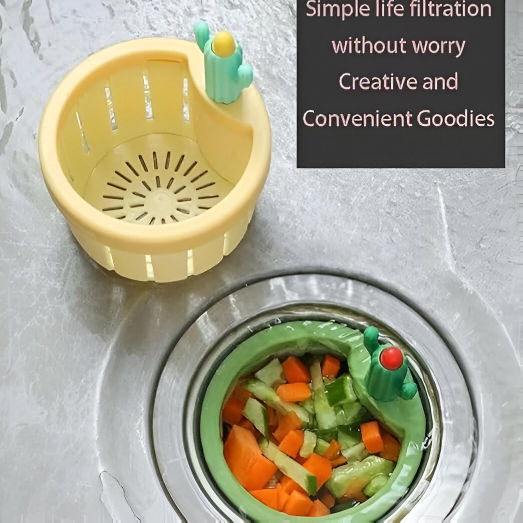 Cactus Kitchen Sink Drain Strainer with Press Automatic Dumping Basket, Multi-Functional Waste Collector, Cactus Sink Draining Filter Net, Home Use Lifting Basket