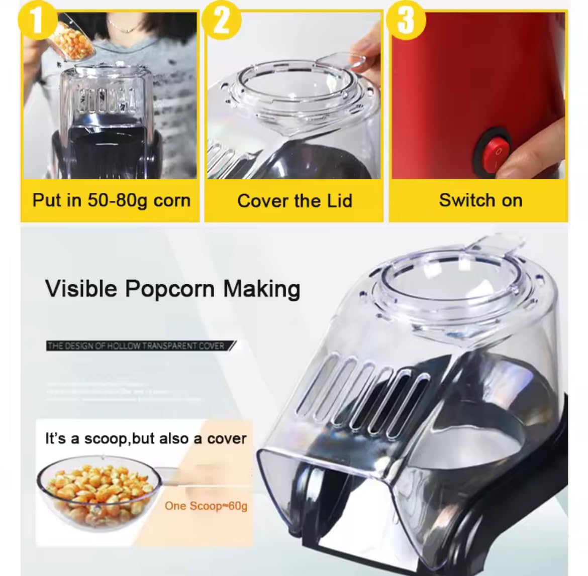 Mini Automatic Popcorn Maker, Household Oil-Free Corn Popper, Portable Small Popcorn Machine for Home, Movie Night, Party, Snack