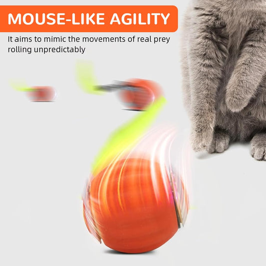 Electric Cat Ball Toy, Cat Teaser Ball Toy with 2 Speed Fun Speedy Chasing with Teasing Tail & Bell Charm Self Entertainment (USB Rechargeable)