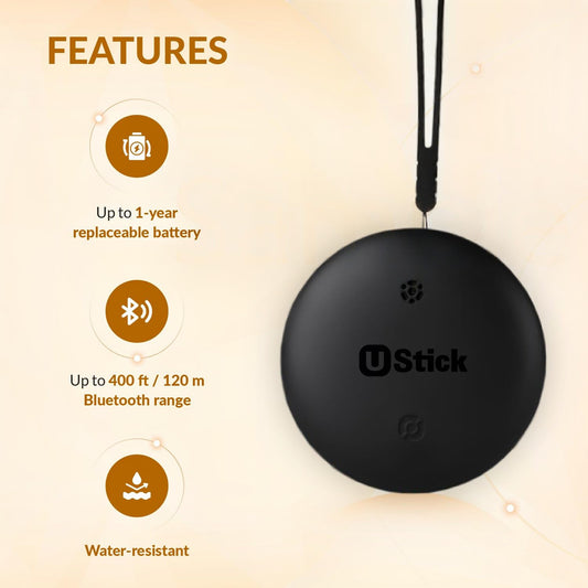 Ustic Never Lose Things Wireless Tag – Android Find My Compatible, Item Tracker for Keys, Bags & Wallets (Black or White)