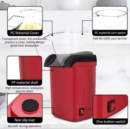 Mini Automatic Popcorn Maker, Household Oil-Free Corn Popper, Portable Small Popcorn Machine for Home, Movie Night, Party, Snack