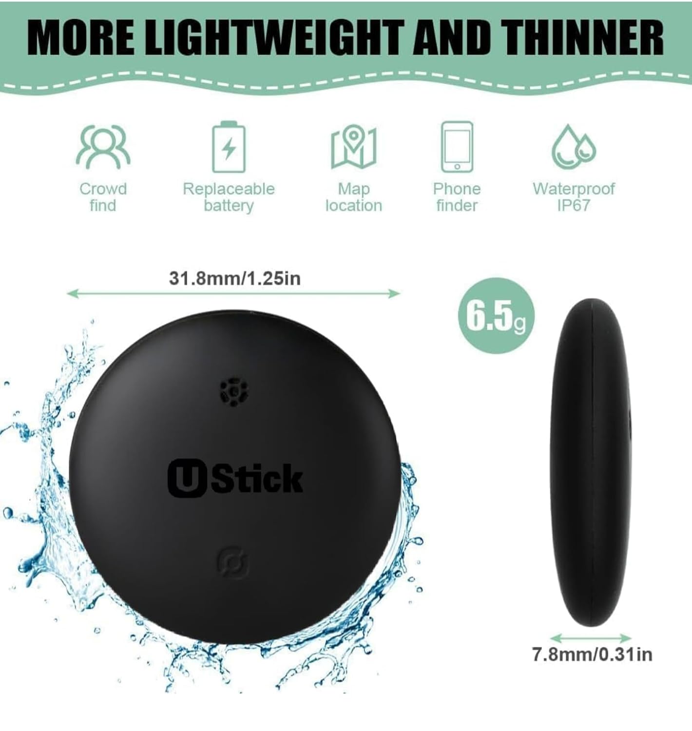 Ustic Never Lose Things Wireless Tag – Android Find My Compatible, Item Tracker for Keys, Bags & Wallets (Black or White)