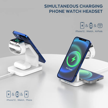 eller santé® Wireless Charger 3-in-1 23W Magnetic Mag-Safe for iPhone 16/16 Plus/16 Pro/16 Pro Max, 15/15 Plus/15 Pro/15 Pro Max,14/13/12, Airpods 3rd/2nd gen, Series 9/8/7/6/5/4/SE-Black