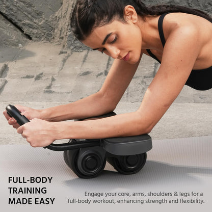 Ab Roller with Automatic Rebound, Elbow Support, Timer & Mobile Holder, Dual Non-Slip Wheels, Professional Core Strength Training Ab Roller, Home Gym Core Trainer with Knee Pad – Black