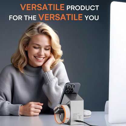 eller santé® Wireless Charger 3-in-1 23W Magnetic Mag-Safe for iPhone 16/16 Plus/16 Pro/16 Pro Max, 15/15 Plus/15 Pro/15 Pro Max,14/13/12, Airpods 3rd/2nd gen, Series 9/8/7/6/5/4/SE-Black