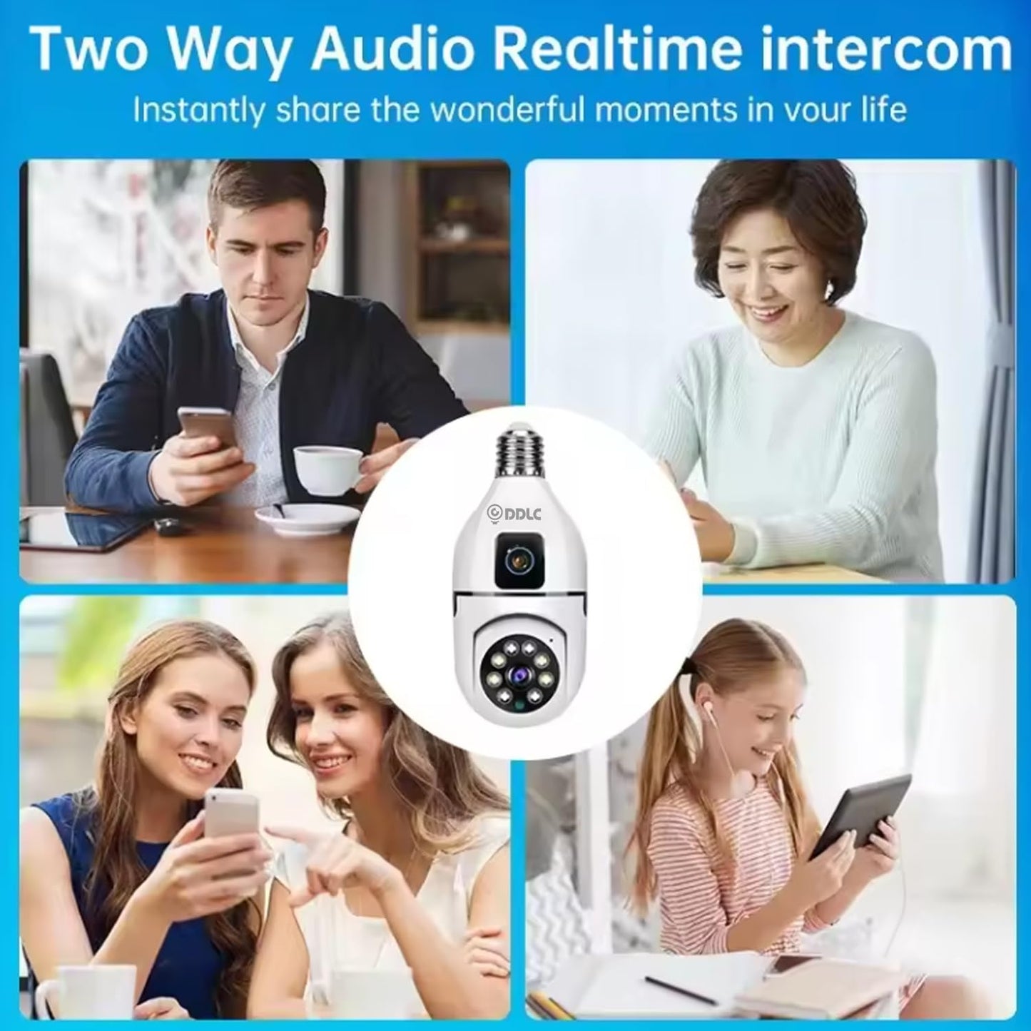 DDC Light Bulb Security, Dual Lens Camera 4mp Light Bulb Camera WiFi Outdoor, Smart 360° 1080p Motion Detection Light Bulb, Home Security Camera (Dual Lens Light Bulb)