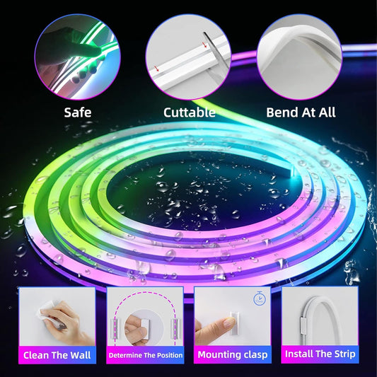 5 Meter Smart Neon Strip Lights with Adaptor – Remote and Mobile App Controlled,Music Sync RGB Lights with Alexa,Google | Multicolor LED Lights for Home Decoration,Diwali Decoration,PC,Gaming