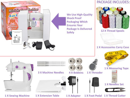 2025 Mini Sewing Machine Electric With Table Set I Stitching Machine For Home Tailoring With Foot Pedal, Adapter, Built-In Focus Light And Sewing Kit I Silai Machine (SM-1-Pink)