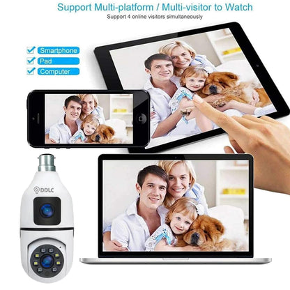 DDC Light Bulb Security, Dual Lens Camera 4mp Light Bulb Camera WiFi Outdoor, Smart 360° 1080p Motion Detection Light Bulb, Home Security Camera (Dual Lens Light Bulb)