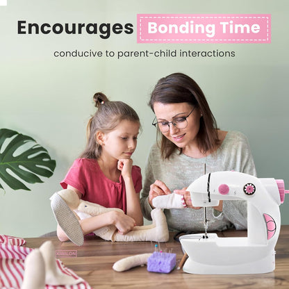 2025 Mini Sewing Machine Electric With Table Set I Stitching Machine For Home Tailoring With Foot Pedal, Adapter, Built-In Focus Light And Sewing Kit I Silai Machine (SM-1-Pink)