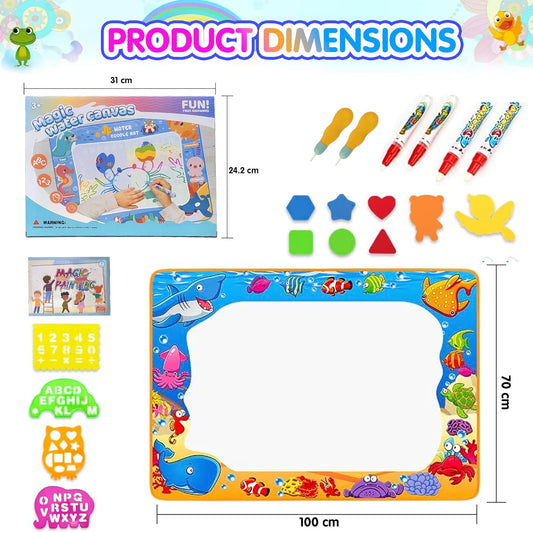 Kidology 2-in-1 Doodle Water Drawing Mat for Kids 3+ Years – No-Mess Reusable Magic Coloring & Educational Painting Toy for Toddlers – Large Aqua Mat for Indoor & Outdoor Creative Play