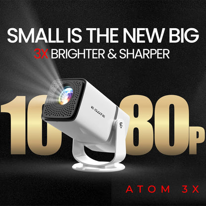 Atom 3X | Real Full HD 1080p Native, 13.0 Automatic Android Projector | 300 ISO | Rotatable Design | 4K HDR Support | Inbuilt Netflix, Prime | ARC-HDMI, USB, Wifi-6, BT, Screen Mirroring, Egate