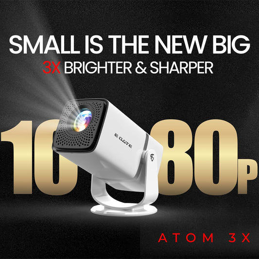 Atom 3X | Real Full HD 1080p Native, 13.0 Automatic Android Projector | 300 ISO | Rotatable Design | 4K HDR Support | Inbuilt Netflix, Prime | ARC-HDMI, USB, Wifi-6, BT, Screen Mirroring, Egate