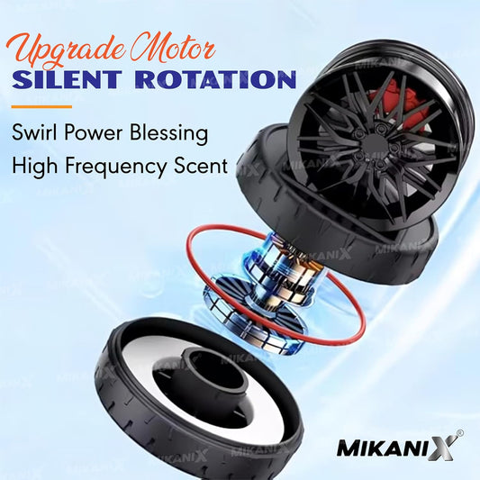 NIX Solar Rotating Car Dashboard Air Freshener/Perfume Diffuser | Metal Body & Alloy Wheel Hub Design with Perfume Liquid for Car Interior.