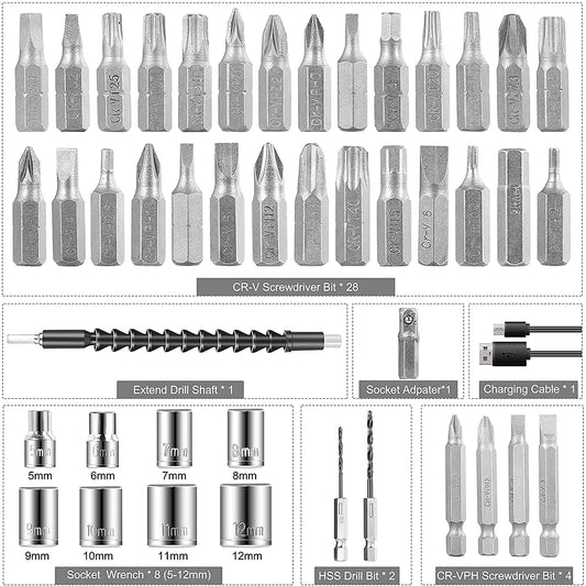 Zen Home 47 in 1 Electric Screwdriver| usb rechargeable mini Screwdriver| Cordless Drill Screwdriver Bits Set |Electric Portable Drill Driver Machine (47 in 1 Electric Screwdriver)