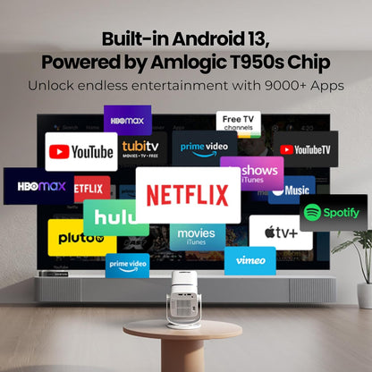 Atom 3X | Real Full HD 1080p Native, 13.0 Automatic Android Projector | 300 ISO | Rotatable Design | 4K HDR Support | Inbuilt Netflix, Prime | ARC-HDMI, USB, Wifi-6, BT, Screen Mirroring, Egate