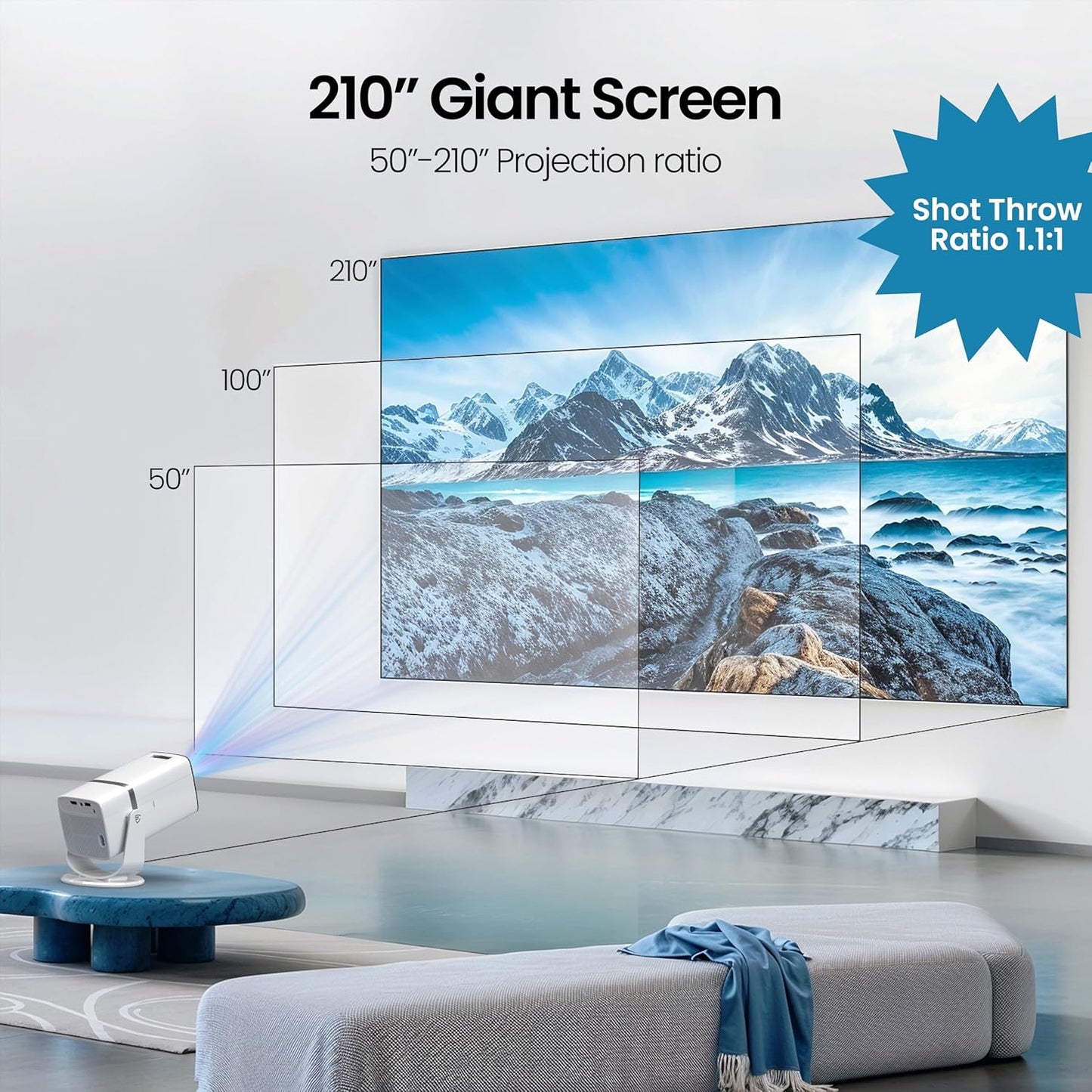Atom 3X | Real Full HD 1080p Native, 13.0 Automatic Android Projector | 300 ISO | Rotatable Design | 4K HDR Support | Inbuilt Netflix, Prime | ARC-HDMI, USB, Wifi-6, BT, Screen Mirroring, Egate