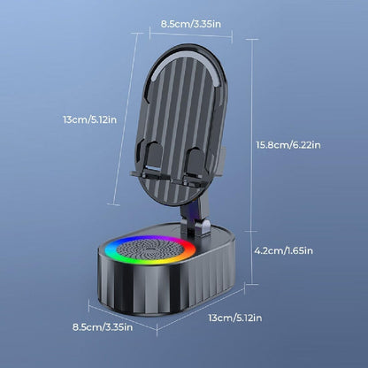 Wireless Induction Speaker,Cell Phone Stand with Wireless Bluetooth Speaker,5 in1 iPhone Holder with Colorful Light,Emergency Rechargeable Stand for Tablet iPhone Android Phone, Gifts for Men Women