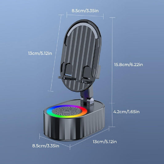 Wireless Induction Speaker,Cell Phone Stand with Wireless Bluetooth Speaker,5 in1 iPhone Holder with Colorful Light,Emergency Rechargeable Stand for Tablet iPhone Android Phone, Gifts for Men Women