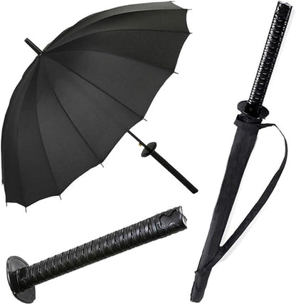 Katana Sword black Umbrella,Automatic Waterproof Samurai Handle black Umbrella for Men Katana, UV Protection, Windproof Travel Umbrella.